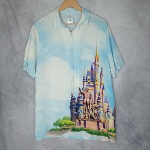 Disney Shirt Mens Large Walt Disney World 50th Castle Button Up Mickey Mouse